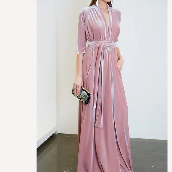 Luisa Beccaria Dresses & Skirts - Luisa Beccaria V-neck tie-front soft velvet dress, dusky rose. Italy.sz 40